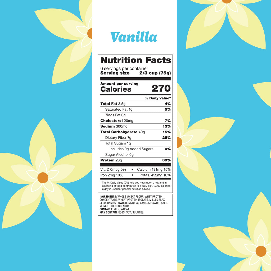 Flourish Protein Pancake & Waffle Mix, with Whey Protein & Flax Seed, No Added Sugar, High in Protein & Fiber - Just Add Water - Birthday Cake Flavour 16oz (2 pack)