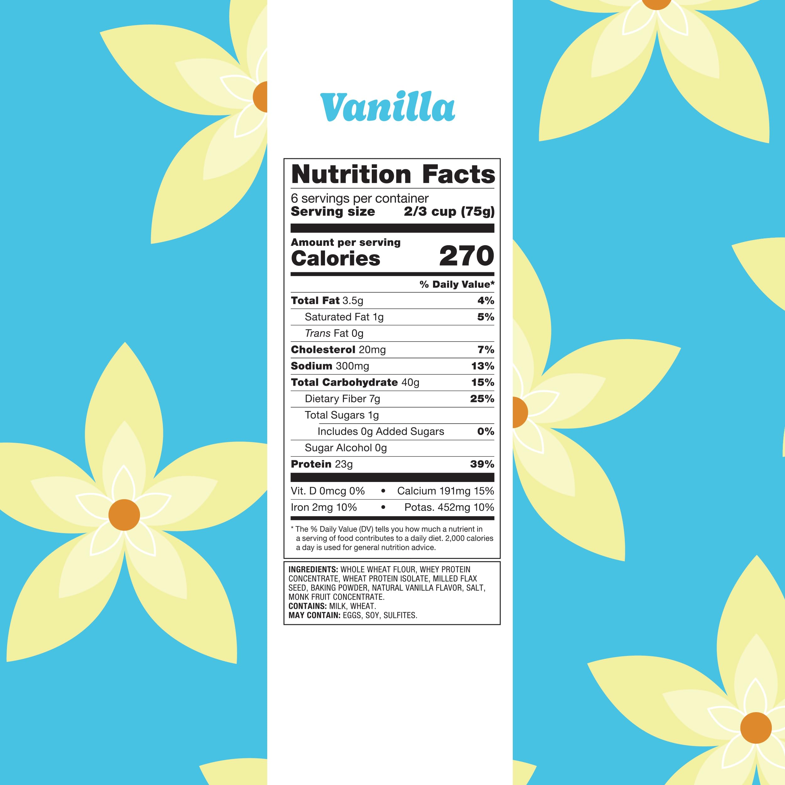 Flourish Protein Pancake & Waffle Mix, with Whey Protein & Flax Seed, No Added Sugar, High in Protein & Fiber - Just Add Water - Birthday Cake Flavour 16oz (2 pack)