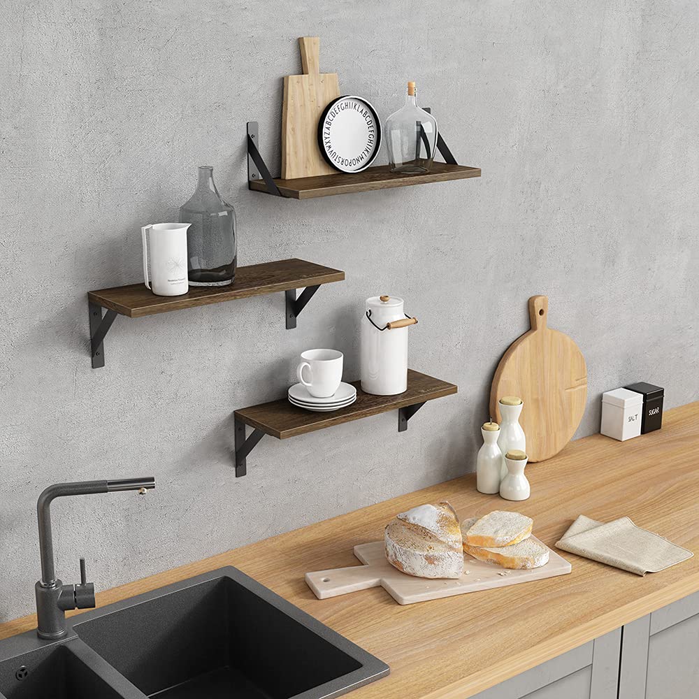 Forbena 12 Inch Deep Floating Shelves for Wall, Wide Black Wall Mounted Shelves for Bedroom Office Books Plants, Large Hanging Shelf for Living Room Bathroom Kitchen Closet Pantry Storage (3-Pack)