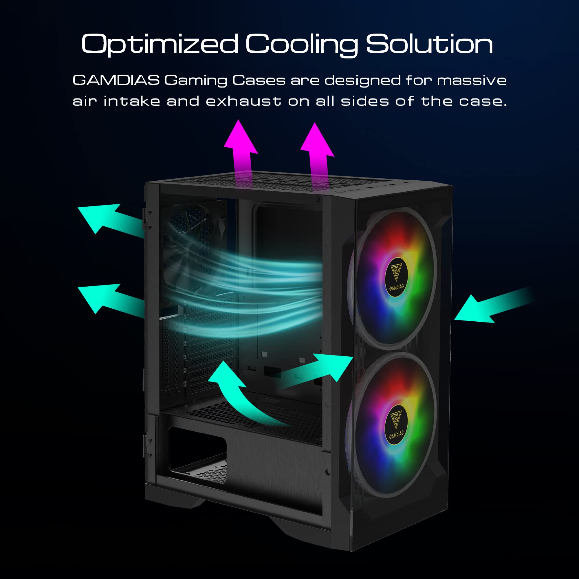 GAMDIAS ATX Mid Tower Gaming Computer PC Case Tempered Glass, Built-in 4X 120mm ARGB Case Fans, Front Airflow Mesh, Up to 6x120mm Fans, 340mm GPU/VGA, 360mm AIO/Radiator, 160mm CPU Cooler