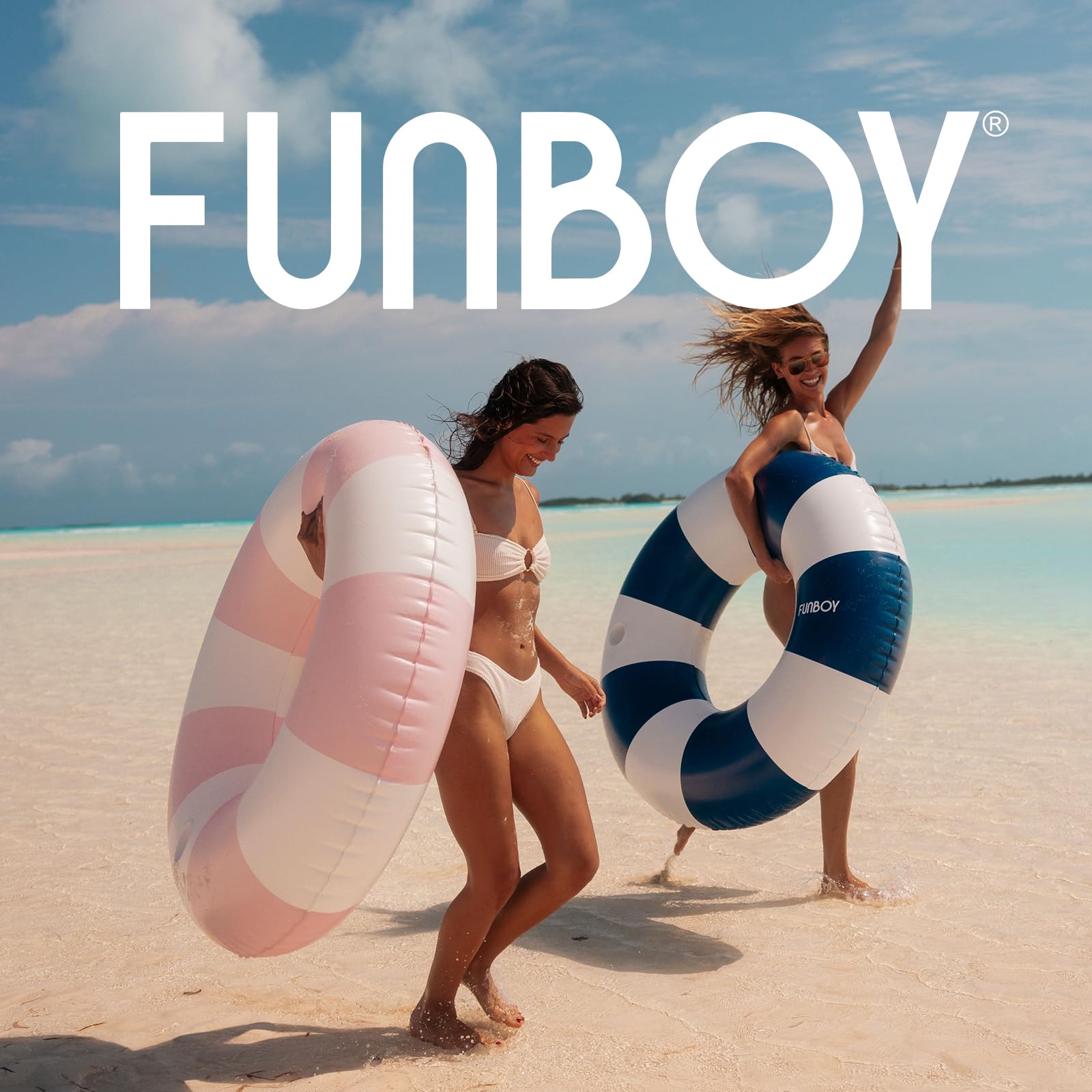 FUNBOY Giant Vintage Stripe Inflatable Tube Pool Float with Cup Holder 48" Large Pool Float for Adults Inner Tube Swimming Pool Toys Swim Rings Pool Lounger Float for Pool Party & Summer