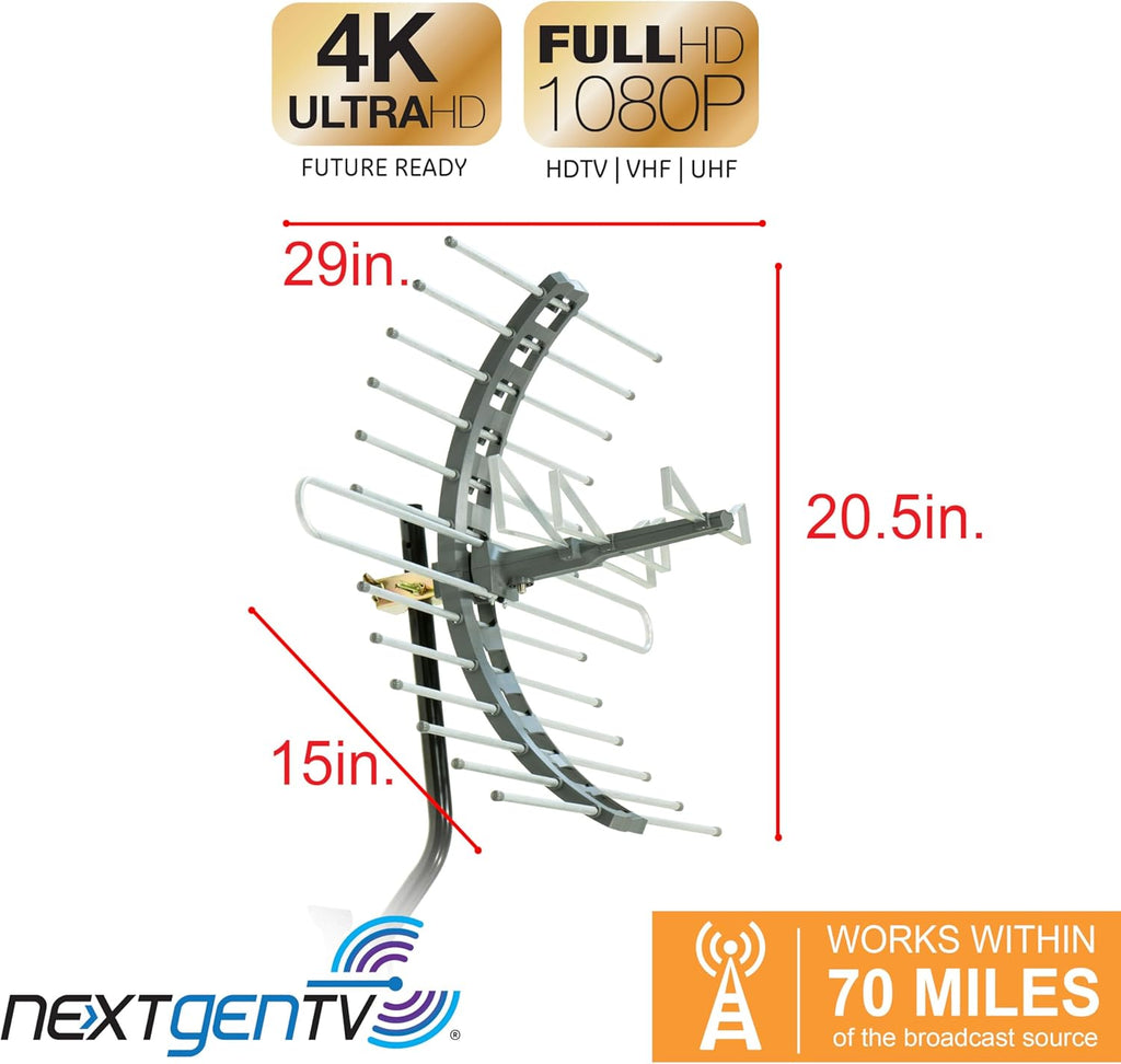GE Outdoor HD Digital TV Antenna, Long Range Smart TV Antenna, Supports 4K 1080P HD Smart TV VHF UHF, J Mount Included for Attic or Outdoor, Weather Resistant, 29884