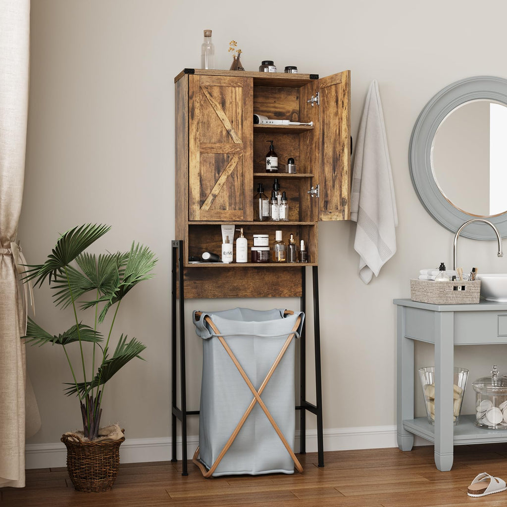 Vabches Over The Toilet Storage Cabinet with 2-Door Design Bathroom Organizers and Storage with Anti-Tip Device Over Toilet Organizer with Shelves for Bathroom,Restroom,Laundry Black