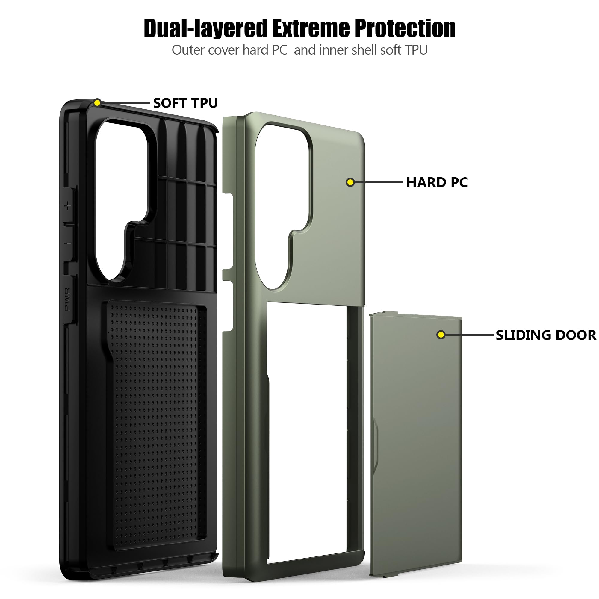 Nvollnoe for Samsung Galaxy S25 Case with Card Holder Dual Layer Heavy Duty Protective Case Hidden Card Slot Slim Wallet Cover for Samsung S25 6.2''(Black)