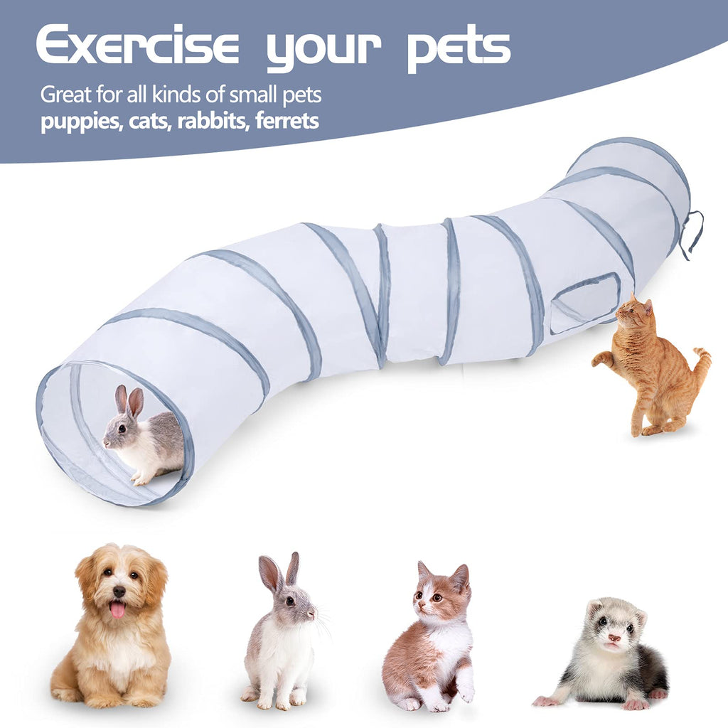 Sheldamy Cat Tunnel, 2-Way Collapsible Play Tunnel, Interactive Toy Maze for Small Animals, Suitable for Kittens, Puppies, Rabbits, Ferrets, Blue & Black