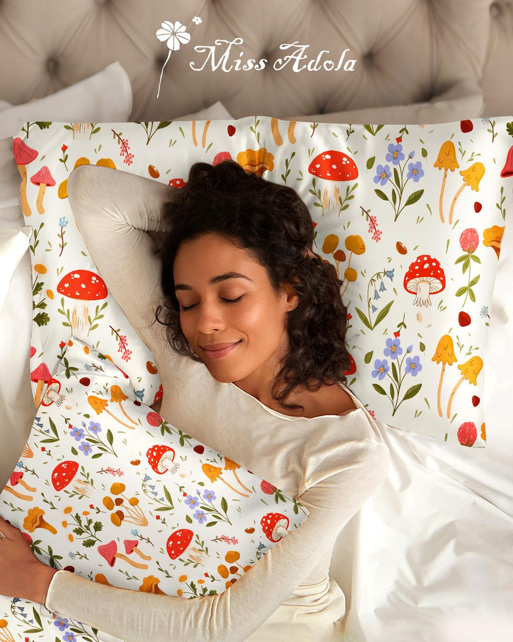 Miss Adola 2 Pack Mulberry Silk Pillowcase for Hair and Skin - Standard Size 20 x 26 Inches with Hidden Zipper Beige Flower 19 Momme Soft Sleeping Silk Pillow Case for Women, Moms