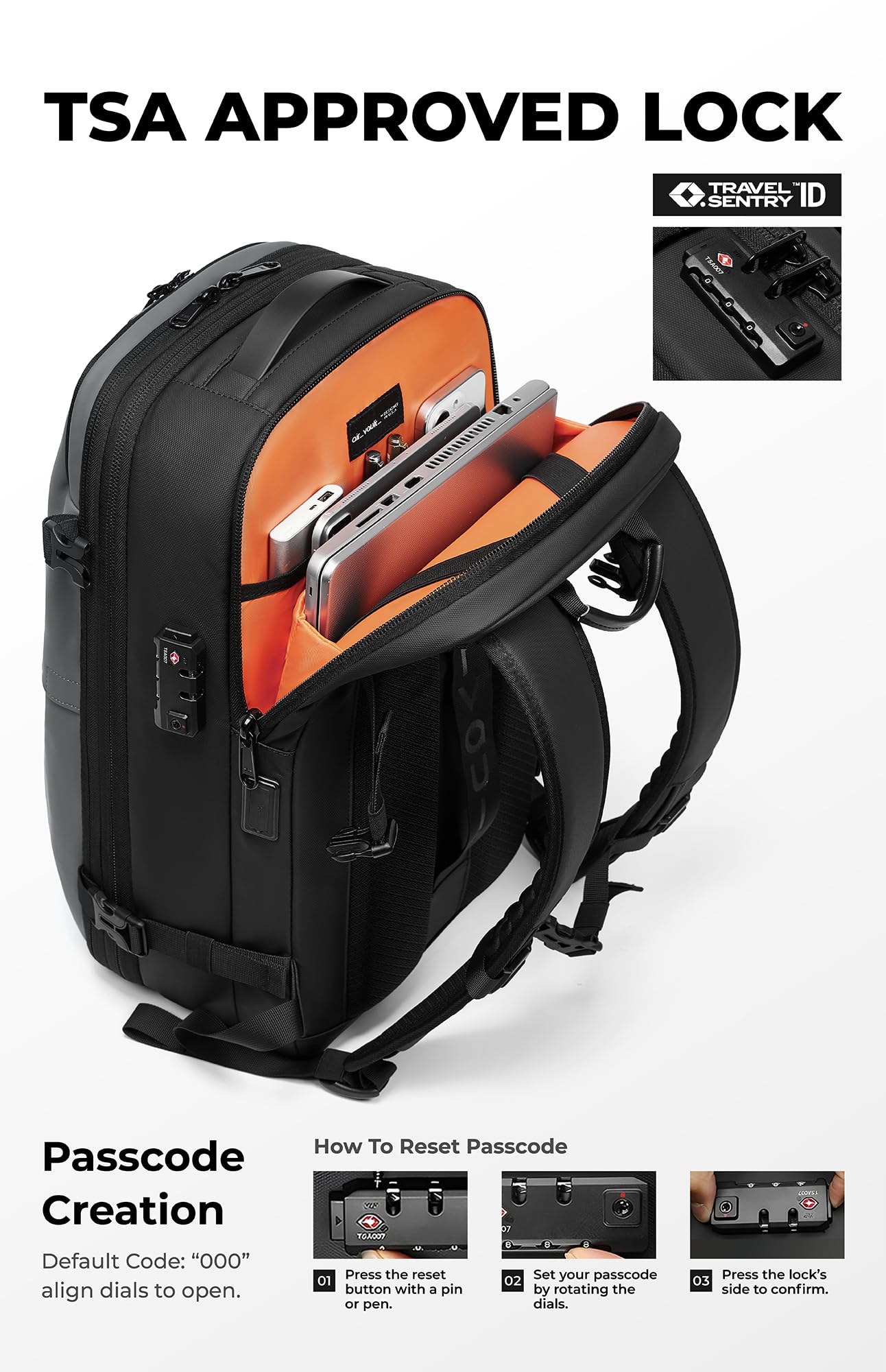 AirVault Vacuum Seal Travel Backpack 60L with Expandable HyperSeal Air Compression Vacuum System Water Resistant TSA Lock (Vacuum Pump Included, Black, 60L)