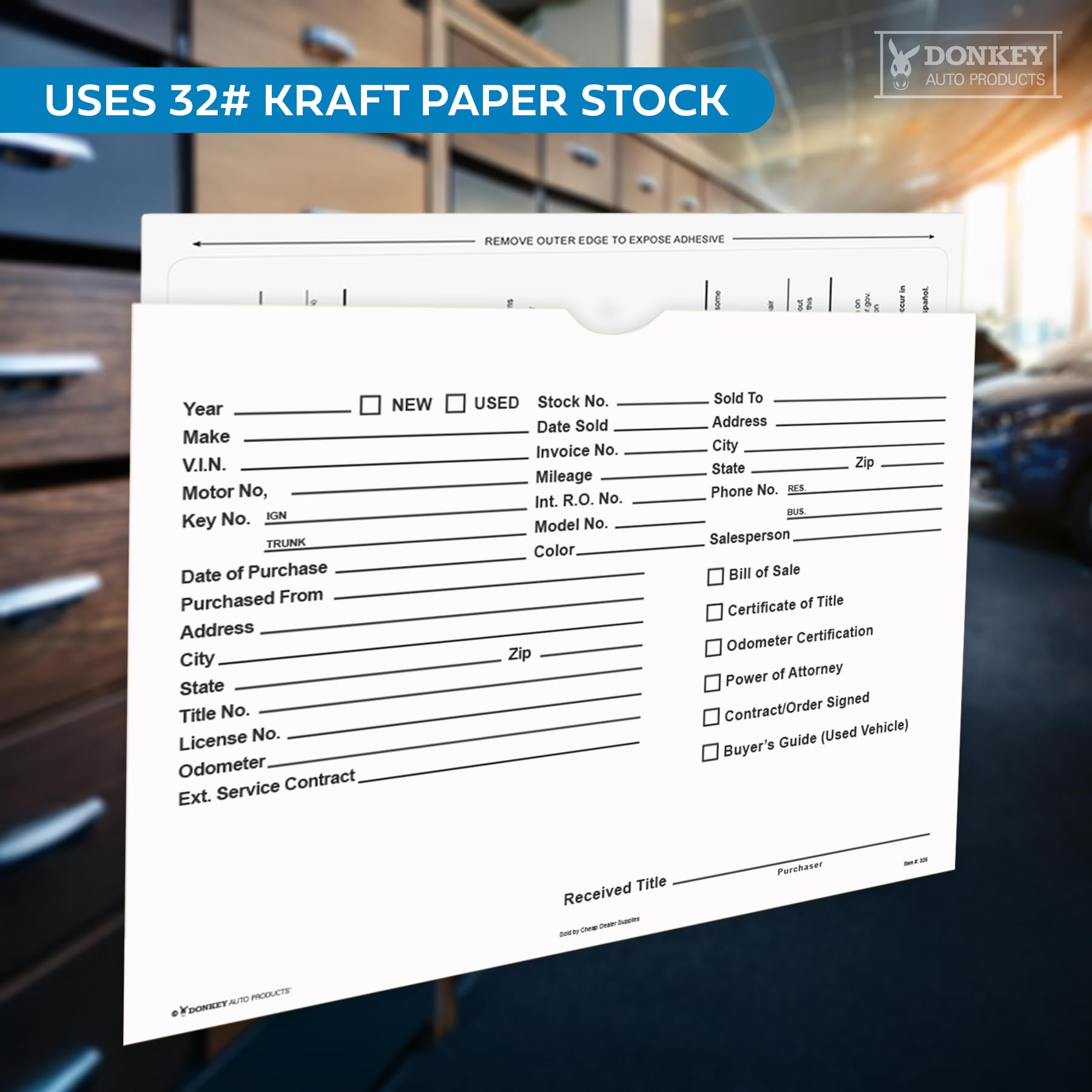 Printed Vehicle Deal Envelopes 9x12 Deal Jackets (100 shrink wrapped) (Blue)