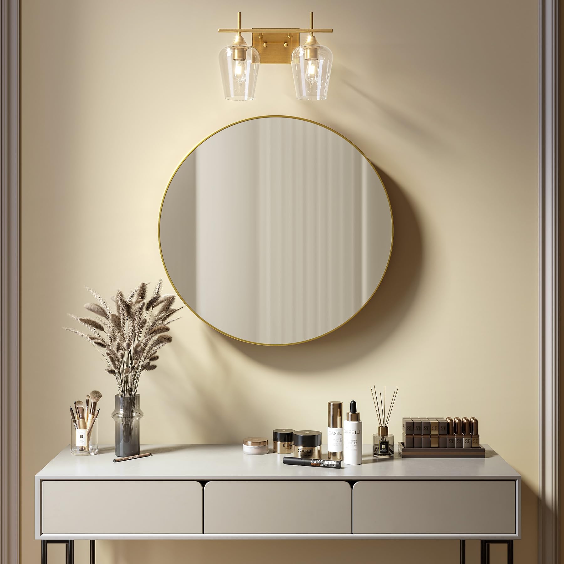 VONLUCE Bathroom Vanity Light, 2 Light Bathroom Light Fixture Over Mirror, Bathroom Wall Lamp with Clear Glass, Modern Brushed Nickel Vanity Lighting fixtures for Bathroom, Bedroom, Hallway