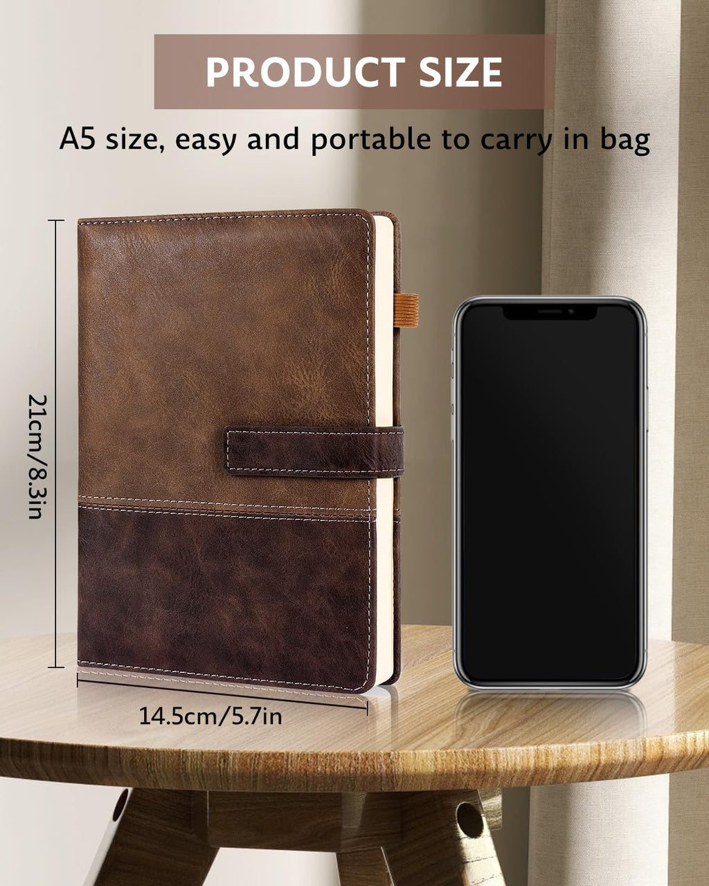Leather Notebook Journal with Pen, A5 Lined Hardcover Notebook with Magnetic Closure, 240 Pages Daily Journal for Men Women, Ruled Journals Notebooks for Work, Writing, Note Taking - Black