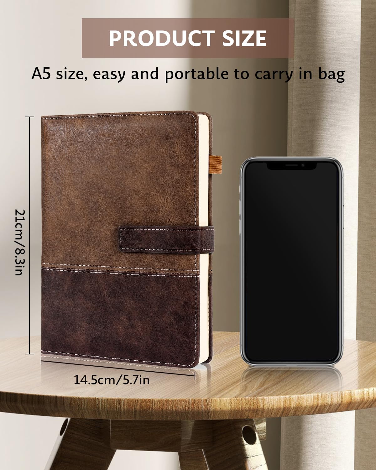 Leather Notebook Journal with Pen, A5 Lined Hardcover Notebook with Magnetic Closure, 240 Pages Daily Journal for Men Women, Ruled Journals Notebooks for Work, Writing, Note Taking - Black