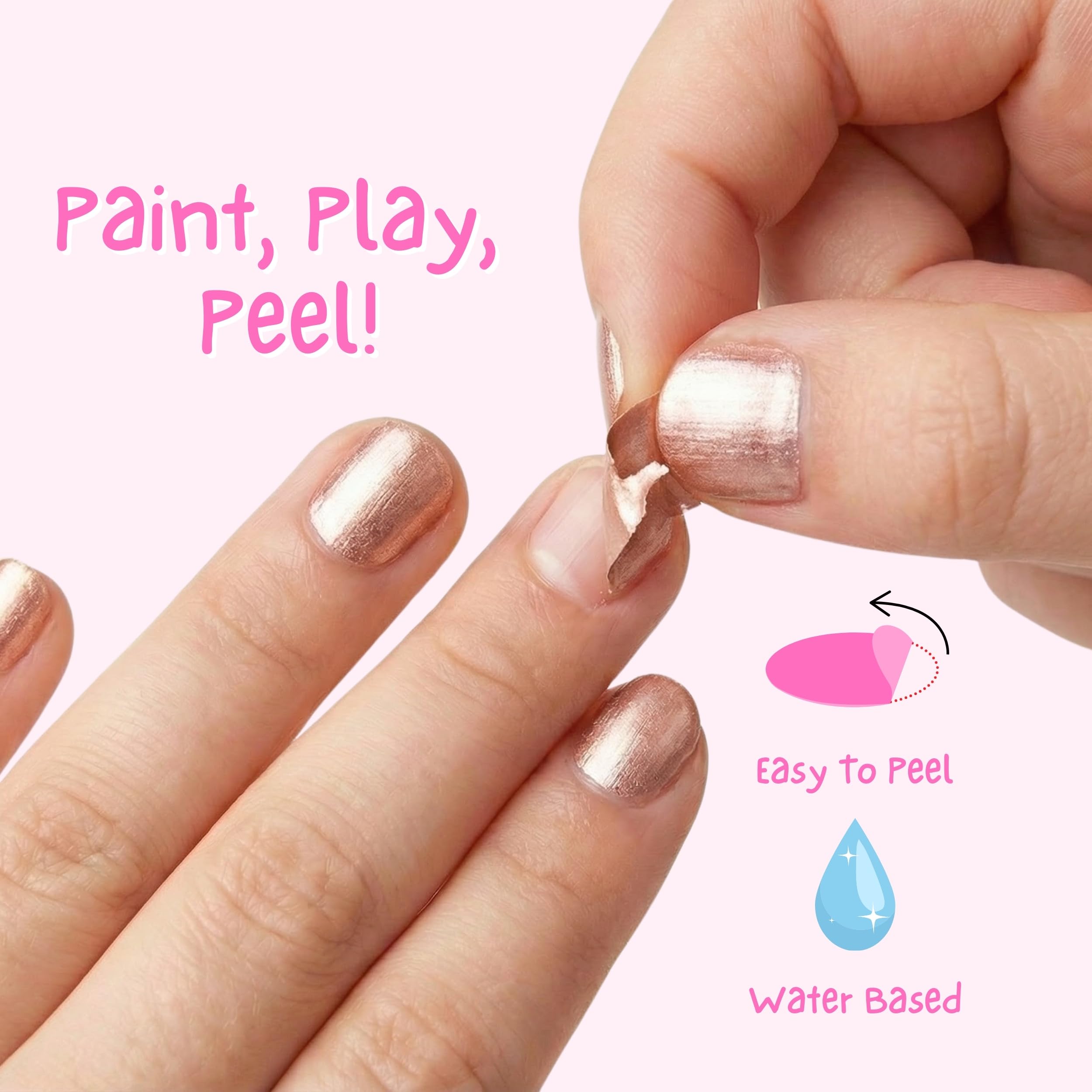 MISS NELLA ABRACADABRA – Safe Special sparkly pink Nail Polish for Kids, Non-Toxic & Odor Free Formula for Children and Toddlers, Natural Water Based for Easy Peel Off (Abracadabra)