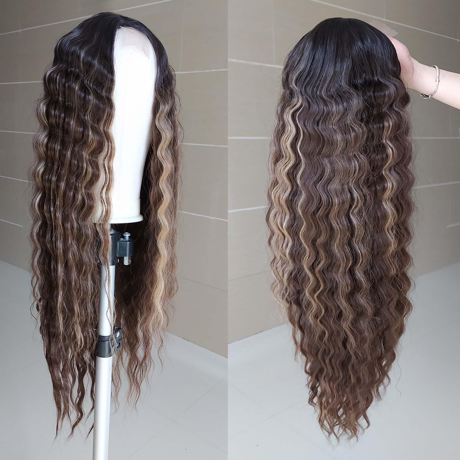 INSTASTYLE 30 Inch Synthetic Curly Wigs for Women Long Black Hair Wig Lace Front 4" Simulated Scalp Natural Loose Deep Wave Crimps Curls Wig As Hair Replacement Wigs 1B
