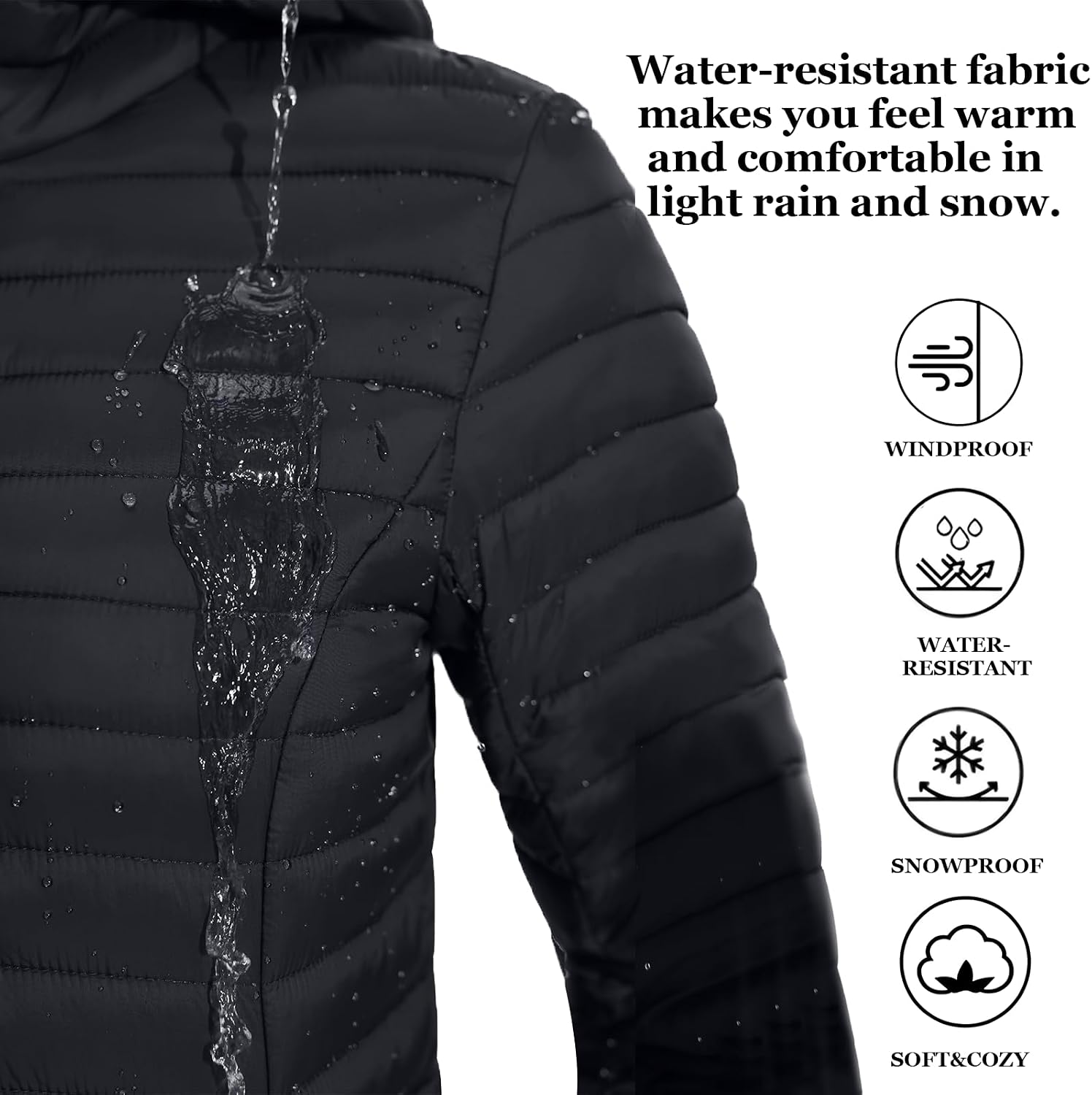 ZMC Packable Women Puffer Coat, Lightweight Water-Resistant Puffer Jacket Detachable Hood Slim-Fit Winter Coat for Women