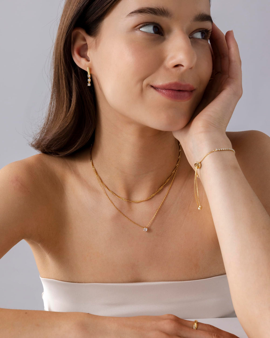 PAVOI 14K Gold Plated Twisted Singapore Chain Layering Choker with Round Solitaire and Serpentine Chain Layering Choker with Pear-Cut Stone Pendant Necklace Pack for Women | Cubic Zirconia Statement Layered Necklace Set