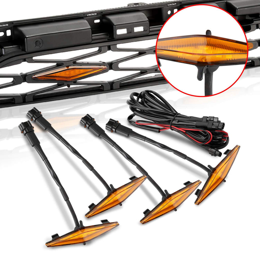 Seven Sparta 4 PCS Grill Led Lights Compatible with Toyota 4Runner 2014-2024 TRD Pro Grille and 2014-2019 SR5, Premium, Limited, TRD Off-Road, Fuse and Instruction Included (Amber)