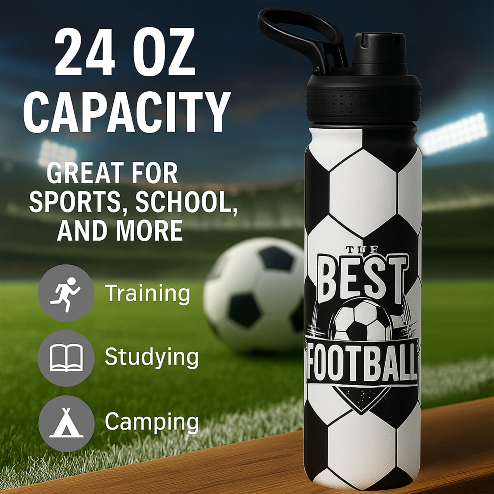 mininoo 24 oz Insulated Water Bottle with Straw Lid, Stainless Steel Double Wall Vacuum, Leak Proof, BPA Free, Keep Cold for 24H & Hot for 12H-2 pack(Black)