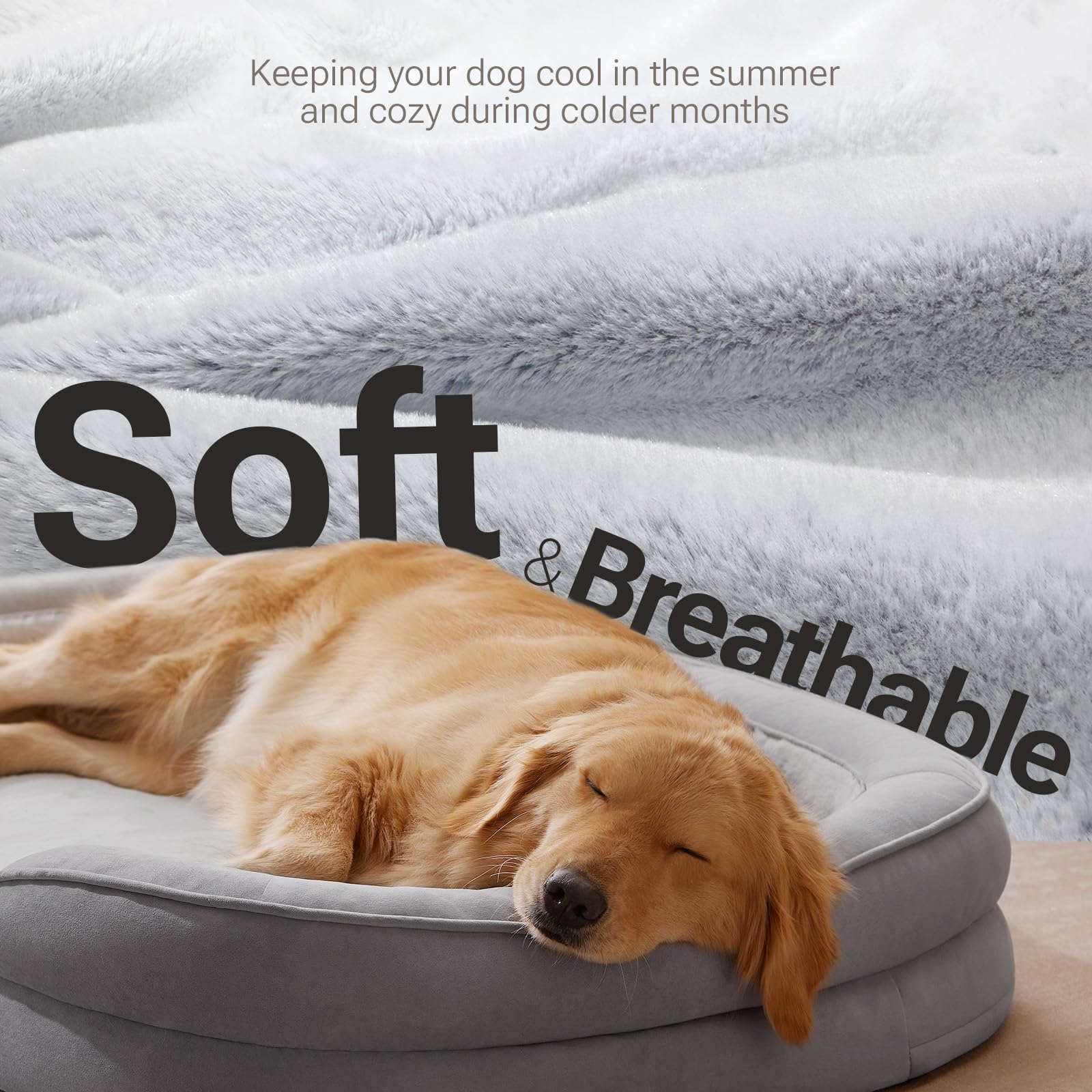 Soft Touch Orthopedic Dog Bed for Large Dogs with Faux Fur Top, Waterproof Pet Couch Bed with Removable Washable Cover and Supportive Foam Filling (Grey, Large)