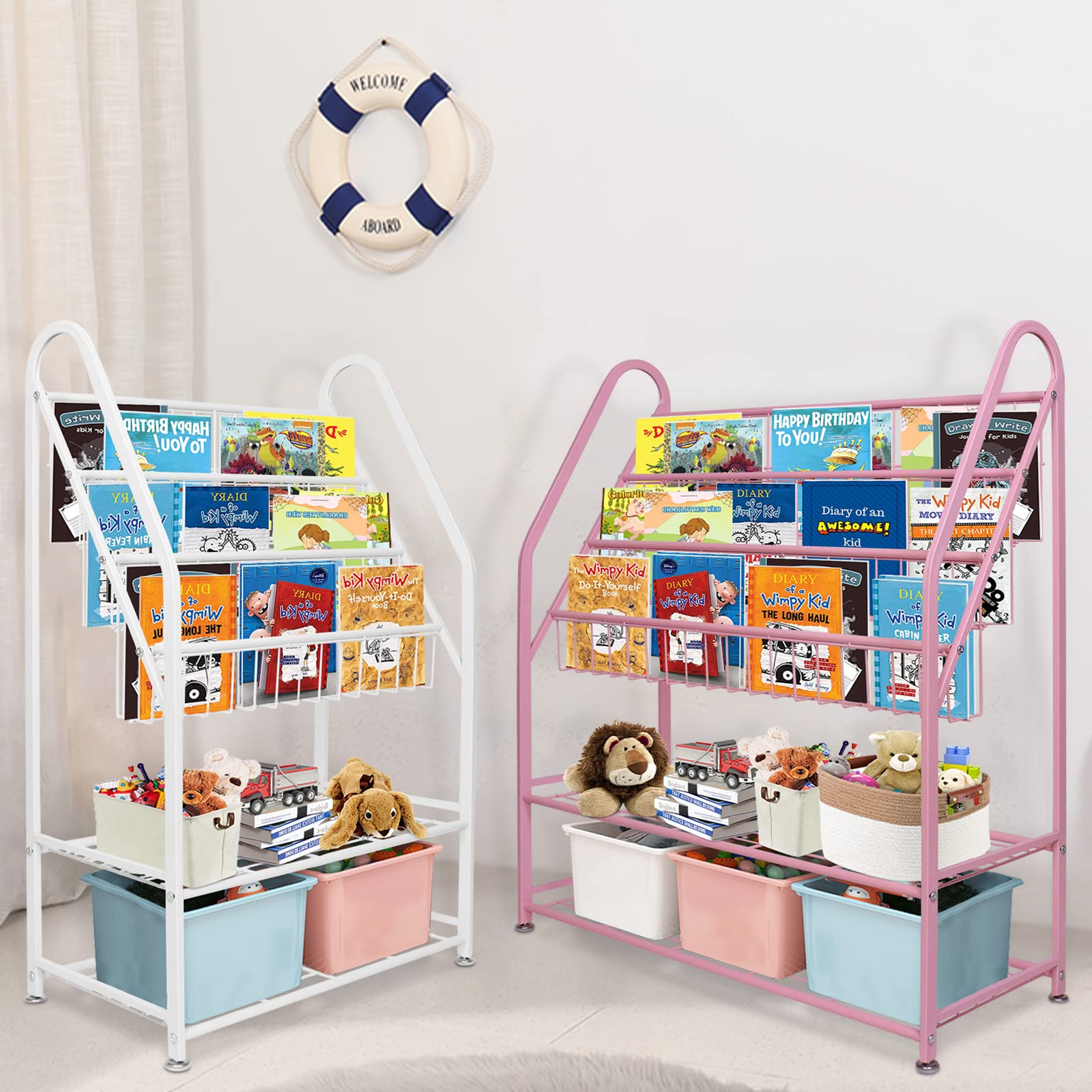 aboxoo Metal Kids Bookshelf Black Large Freestanding for Children Room 32 in Toy Organizer Large Stable Bookcase Bookstore Library Book Unit Storage Kids Bed Living Room