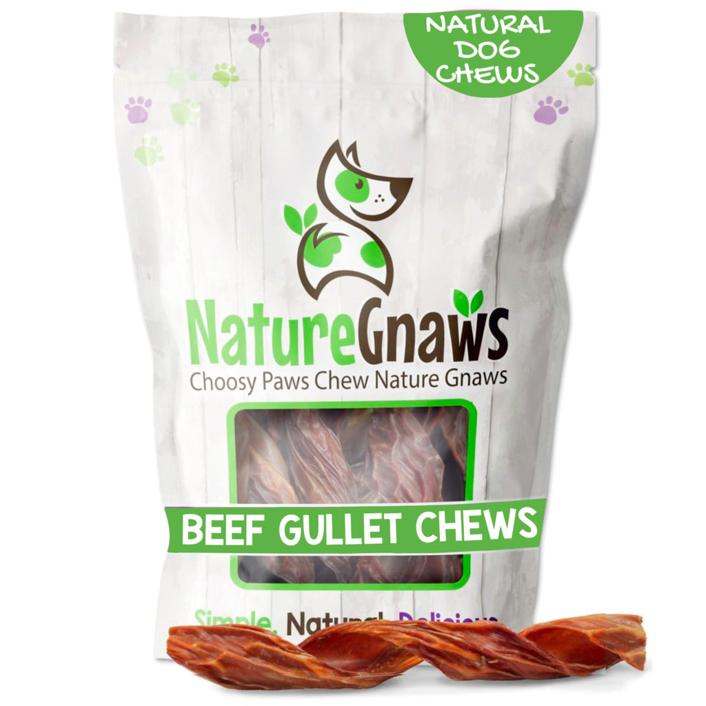 Nature Gnaws Beef Gullet Chews for Small Dogs 4-5" (20 Count) - Natural Beef Jerky Stick Dog Chew Treats - Rawhide Free