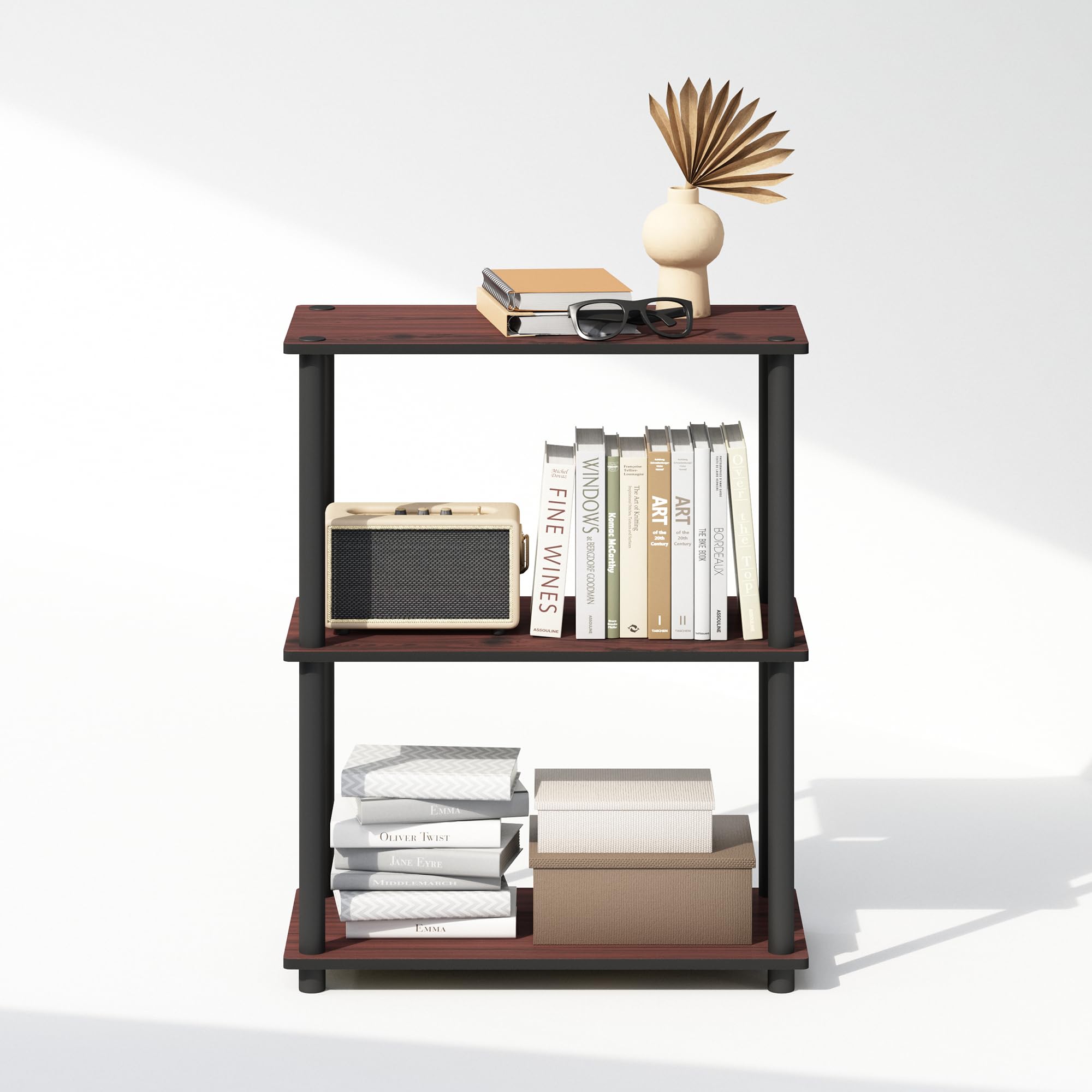 Furinno Turn-N-Tube Book Shelf, 4-Tier Bookshelf, Bookcase with Multipurpose Compact Display Rack, 11.6 x 23.6 x 43.2, for Living Room, Bedroom, Home Office, Americano/Black