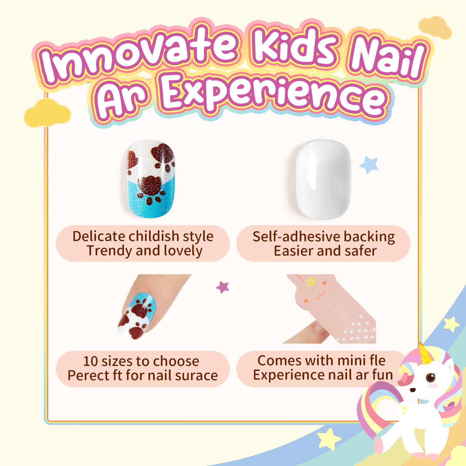Modelones Press on Nails for Kids 144Pcs 6 Pack Children Acrylic Fake Nails Pre-glue Full Cover Glitter Gradient Color Heart Cat Short False Nail Art Kits Sets Christmas Gifts for Kids Girls