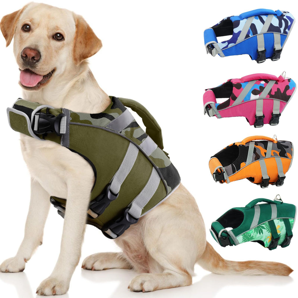 Kuoser Dog Life Jacket with Reflective Stripes, Dog Life Vest for Swimming Boating, Adjustable Pet Lifejackets with High Flotation, Doggie Swimsuit for Small Medium Large Dogs