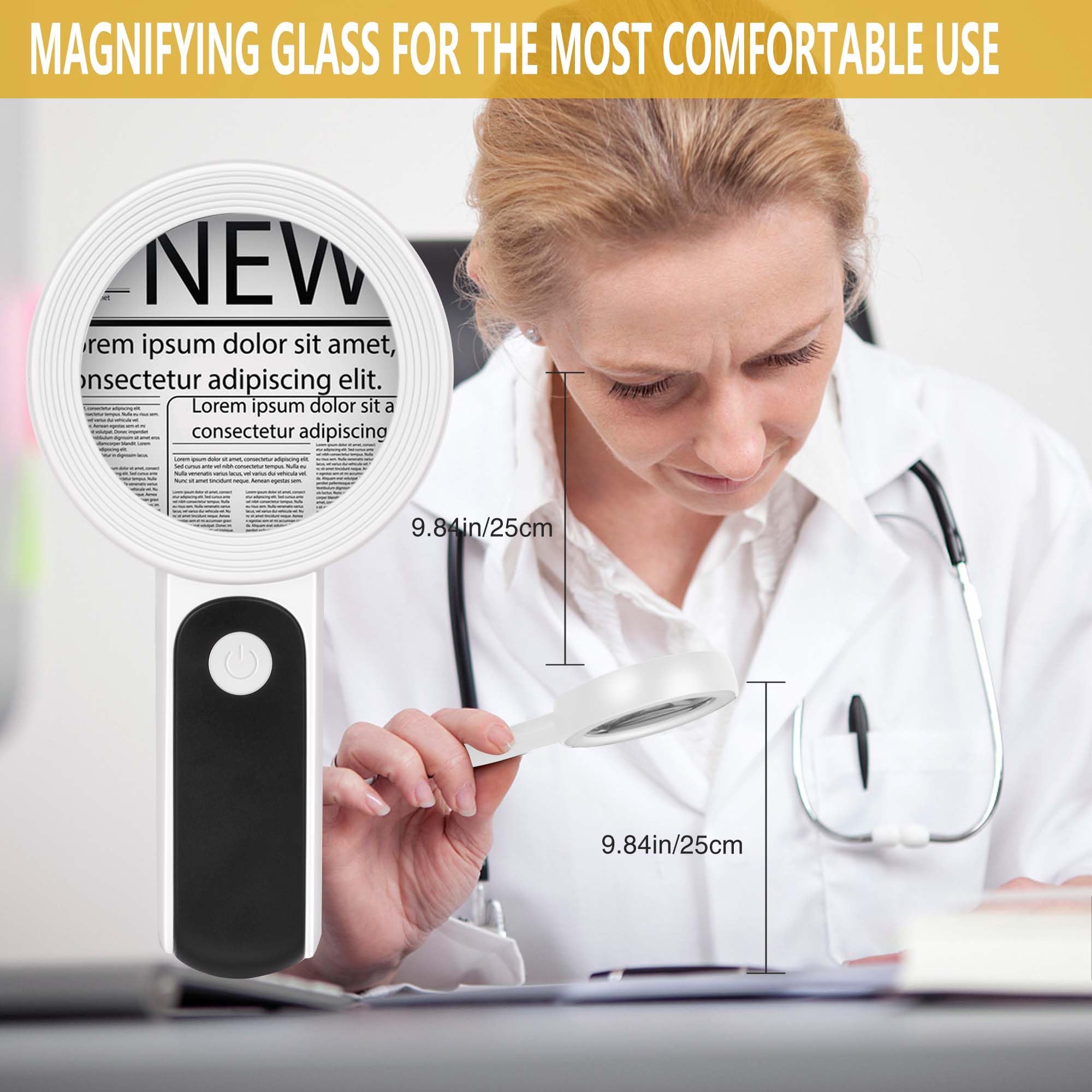 JMH Magnifying Glass with Light, Handheld Large Magnifying Glass 18LED Cold and Warm Light with 3 Modes, Illuminated Lighted Magnifier for Seniors Reading, Coins, Jewelry