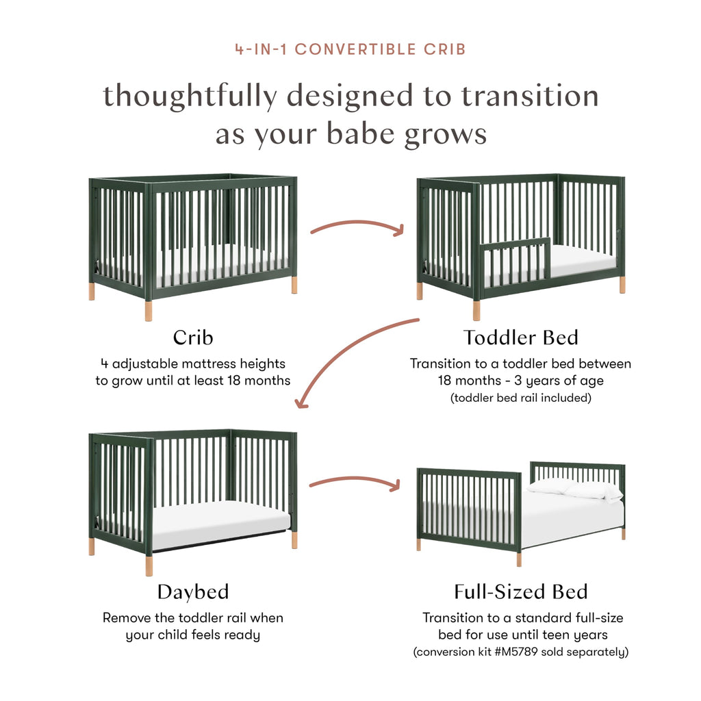 Babyletto Gelato 4-in-1 Convertible Crib with Toddler Bed Conversion in Natural Walnut and Brushed Gold Feet, Greenguard Gold Certified