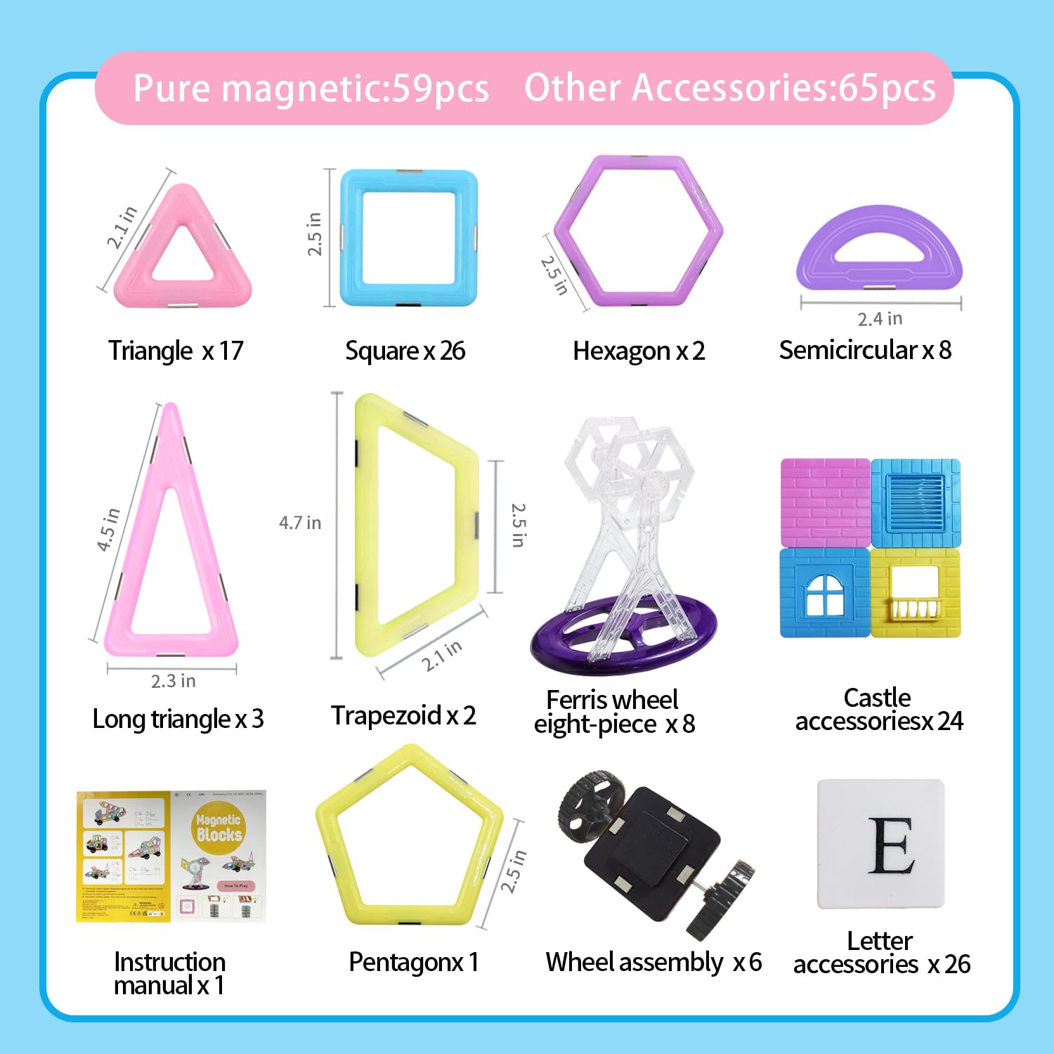 Tolnetr Magnetic Tiles Toys for 3 4 5 6 7 8+ Year Old Boys Girls Upgrade Macaron Castle Blocks Building Set for Toddlers STEM Creativity/Educational Toys for Kids Age 3-6 Christmas Birthday Gifts