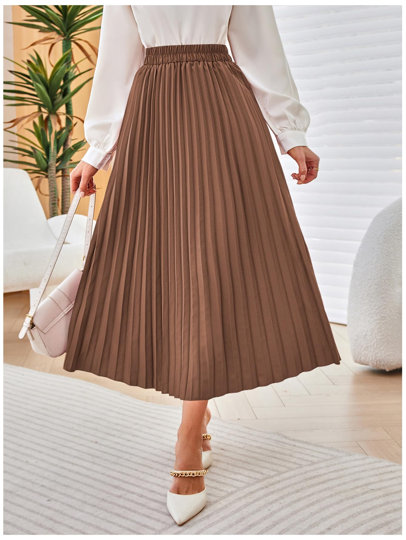 SweatyRocks Women's Casual Solid Longline Pleated Long Skirt