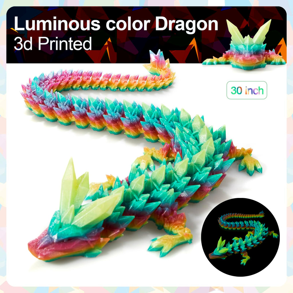 24" Large 3D Printed Dragon - Huge Articulated Crystal Dragon Fidget Toy, Giant Flexible 3D Dragon Figure, Birthday Gift for Boys Girls Kids & Collectors, Home Office Executive Desk Decor