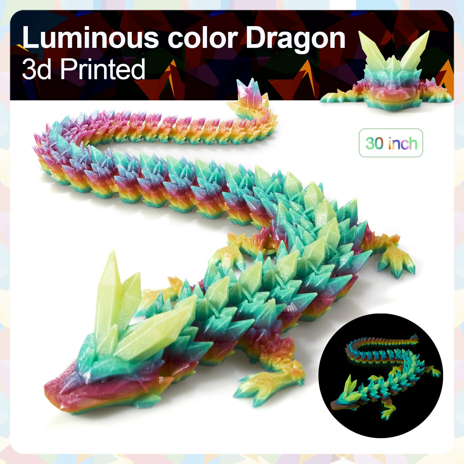 24" Large 3D Printed Dragon - Huge Articulated Crystal Dragon Fidget Toy, Giant Flexible 3D Dragon Figure, Birthday Gift for Boys Girls Kids & Collectors, Home Office Executive Desk Decor