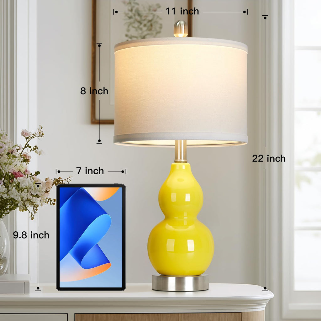 Rinweey Double Gourd Ceramic Table Lamps Set of 2, Modern Blue Bedside Lamps for Night Stand, Contemporary Nightstand Lamps for Bedroom Living Room (Bulb Included)