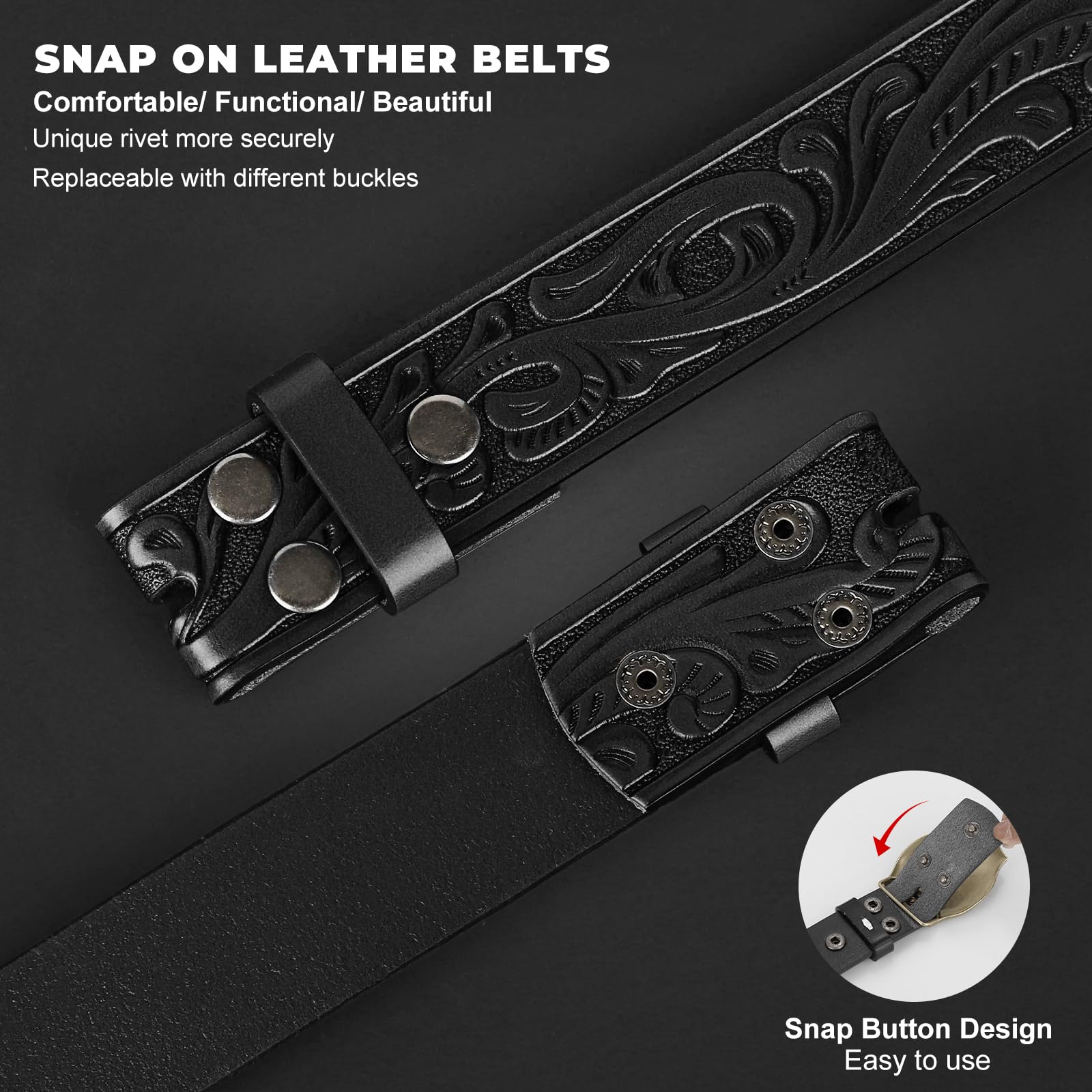 BELTROAD Western Leather Belt Strap for Men Women Cowboy Cowgirl Leather Mens Belts for Jeans Birthday Christmas Belt Gifts