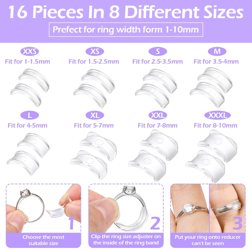 38 Pcs Ring Sizer Adjuster for Loose Rings with Ring Size Measuring Tool, Plug-in Invisible Ring Guards Silicone Tightener EVA Foam Ring Size Adjuster Set with Polishing Cloth
