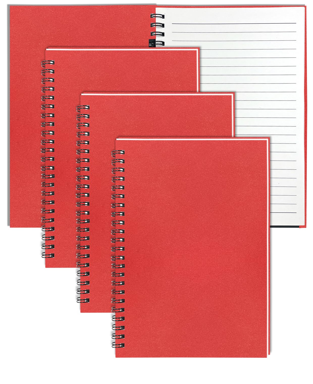 4Pack Small Spiral Notebook A5, 8.25x5.5” 120 Lined Pages Black & Red Wide Ruled Spiral Journal Bulk Blank Kraft Cover Spiral Bound Notebook & Writing Pads for Home Office Meeting Work Note Taking