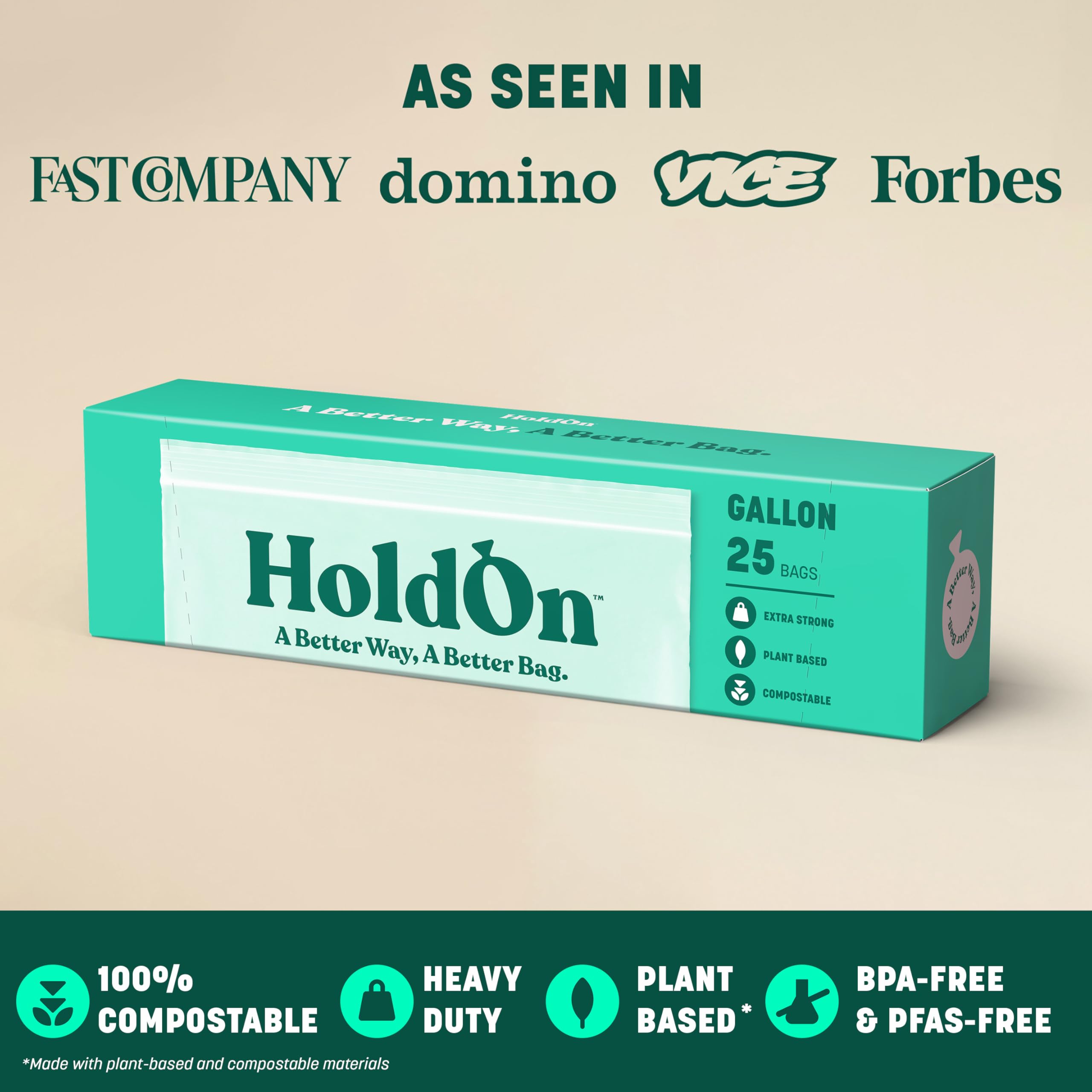 HoldOn Compostable Zip Lock Sandwich Bags, 200 Bags - Leak Proof Sandwich Size Storage Bags for Travel & Kitchen Meal Prep & On-The-Go Snacks - Resealable Food Storage Bags - BPA-Free, BPI Certified