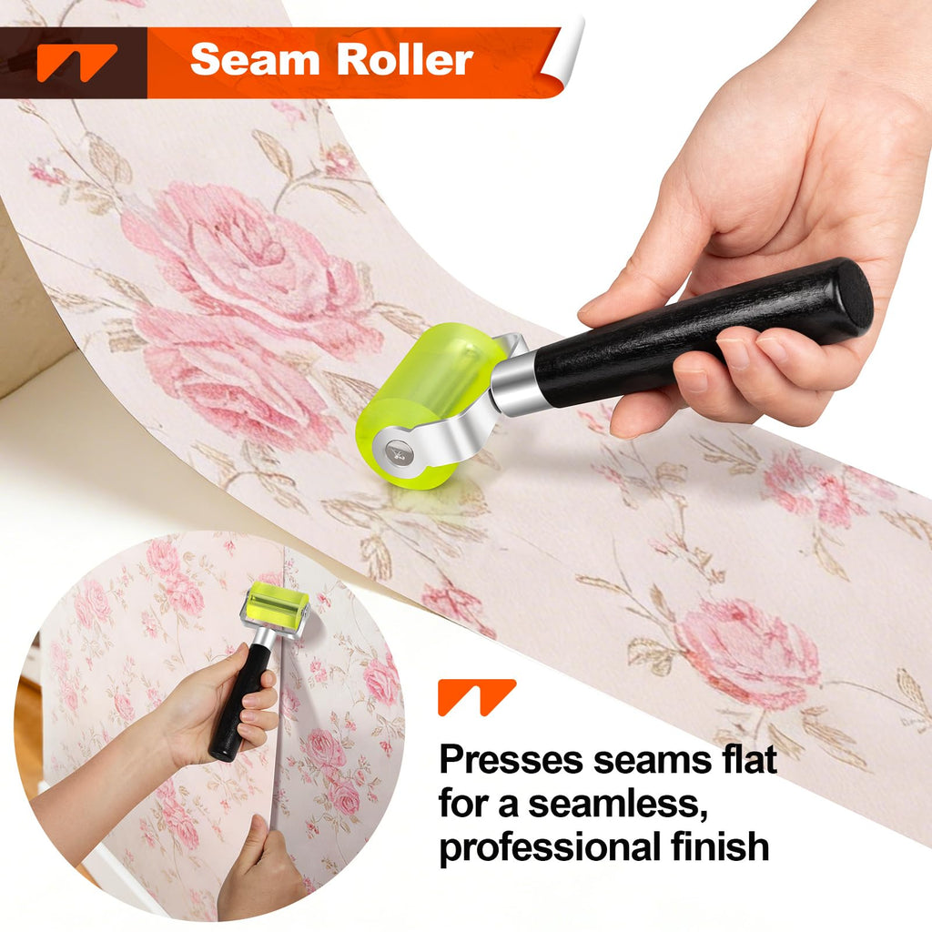 WRAPXPERT Wallpaper Tools, Smoothing Tool Kit for Peel and Stick Wallpaper/Contact Paper/Vinyl Backsplash Applying, with Squeegee Smoother, Seam Roller, Razor Scraper, Knife and Blades
