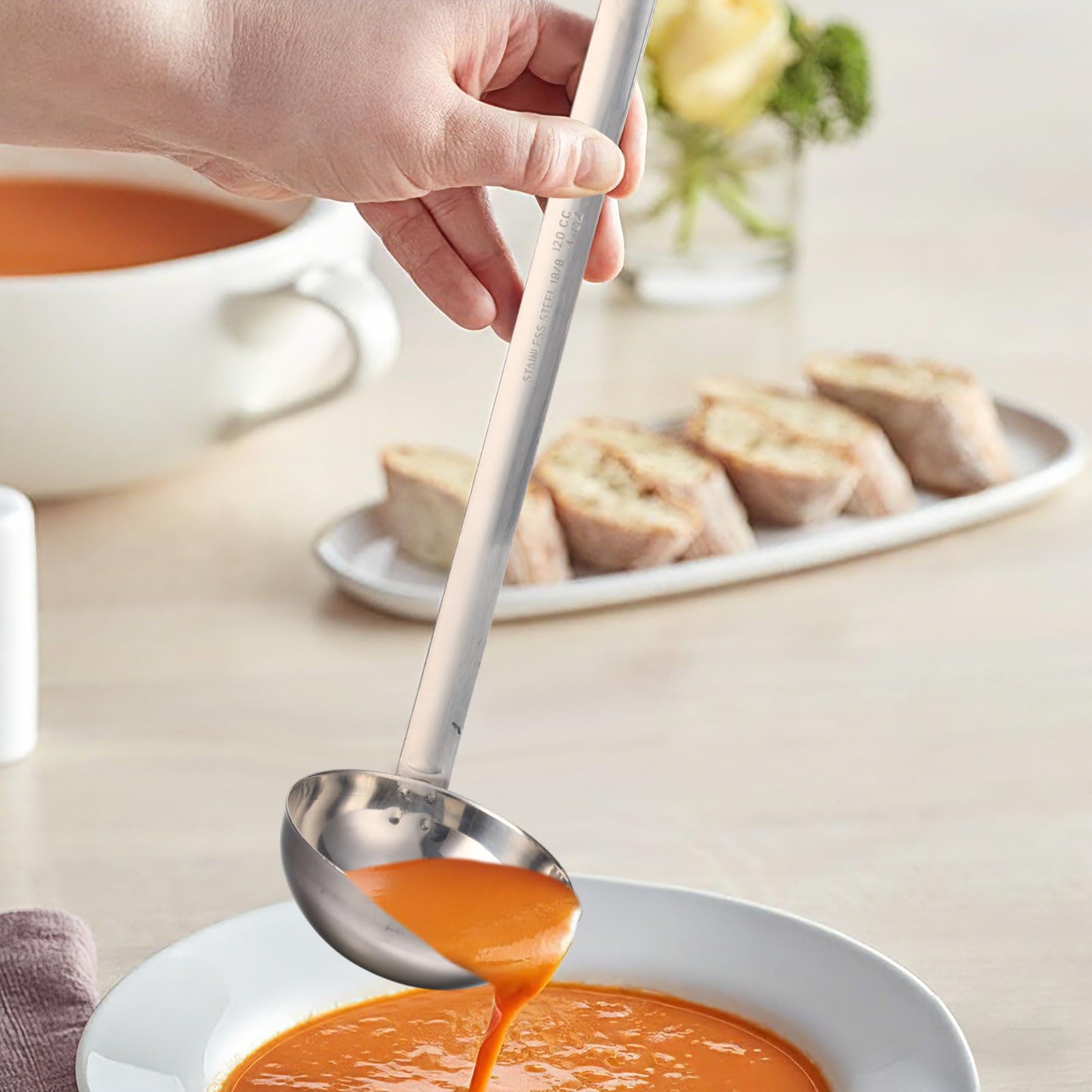meekoo 1 Pieces Stainless Steel Ladle Soup Handle Ladle with Pouring Rim for Kitchen Cooking Soup Sauce (1 oz)