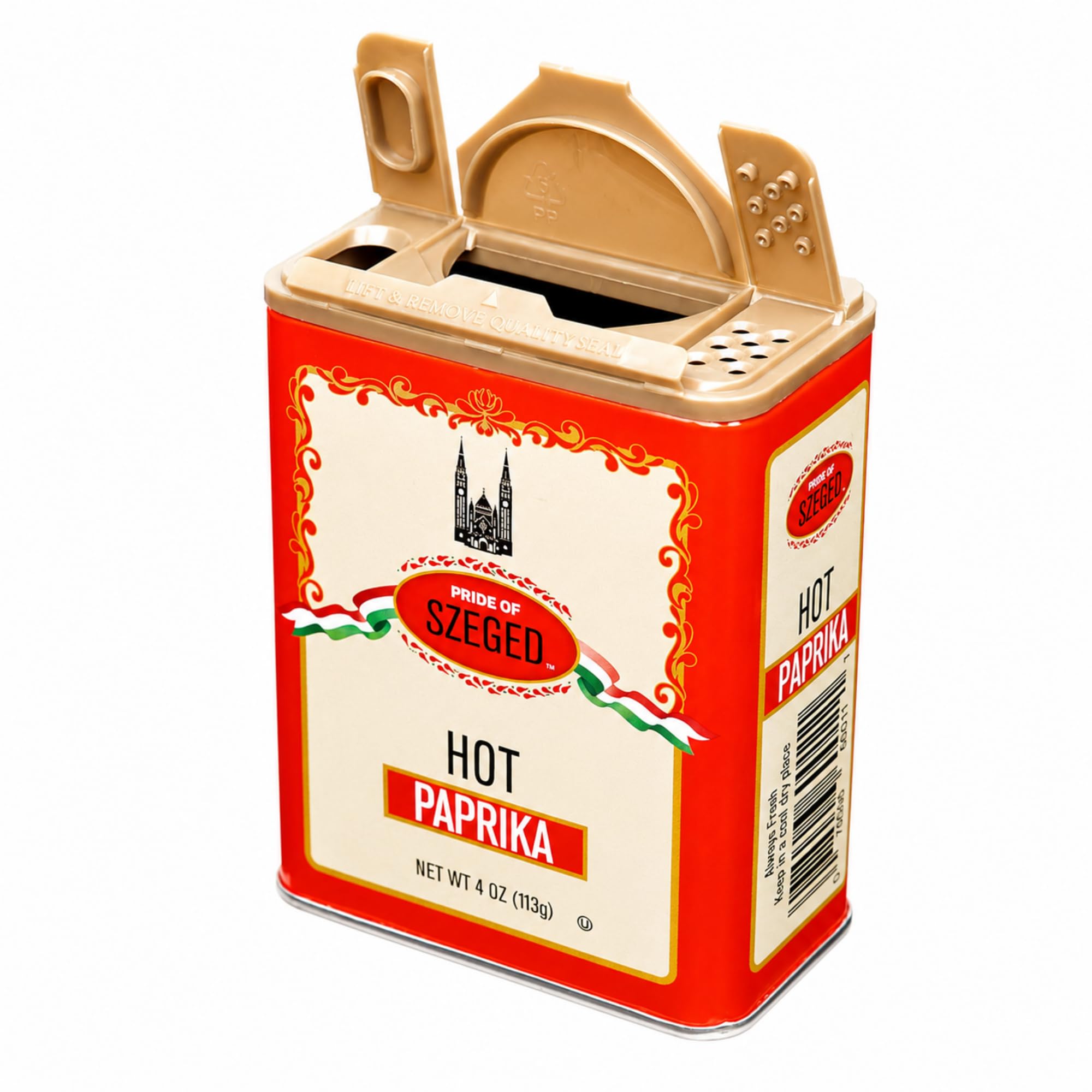 Pride of Szeged Hot Paprika Powder, Bright Red, 4 oz. Tin, 1-Count