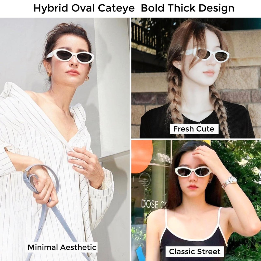 mosanana Oval Cat Eye Sunglasses for Women Retro Y2K Style MS52372