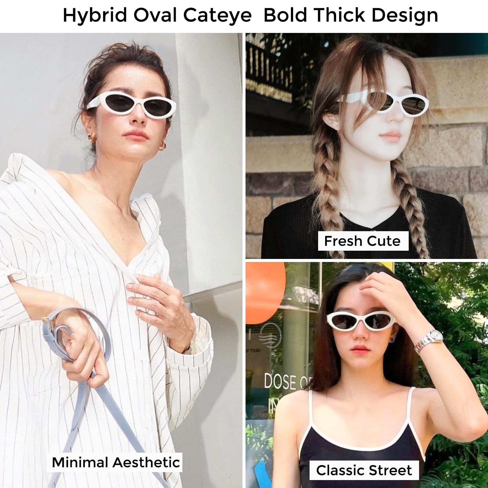mosanana Oval Cat Eye Sunglasses for Women Retro Y2K Style MS52372
