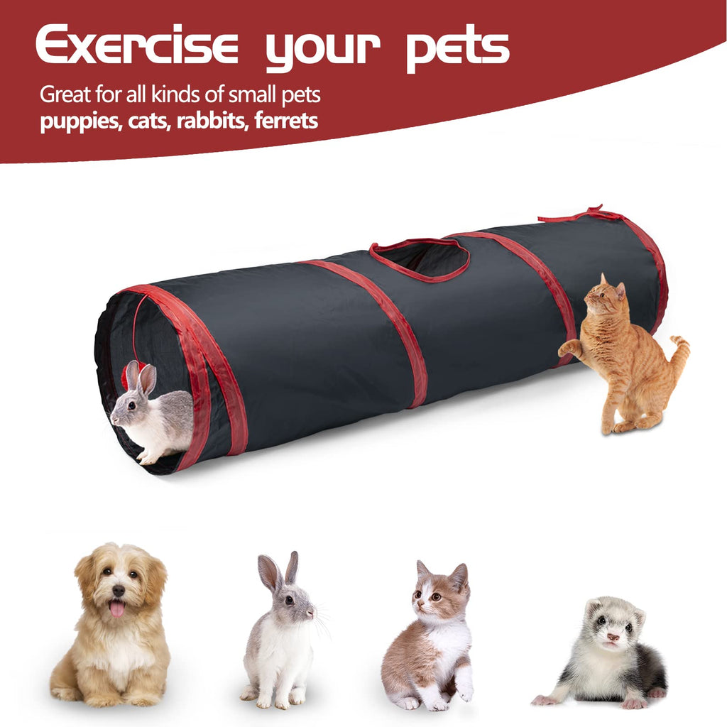 Sheldamy Cat Tunnel, 2-Way Collapsible Play Tunnel, Interactive Toy Maze for Small Animals, Suitable for Kittens, Puppies, Rabbits, Ferrets, Blue & Black