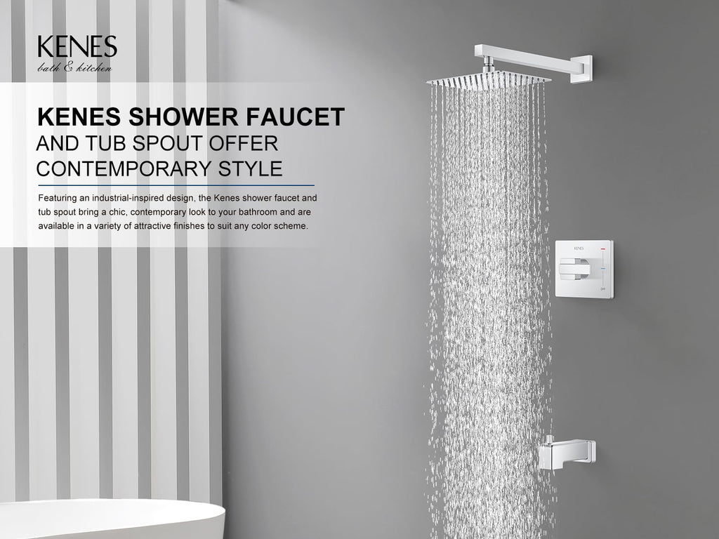 KENES Brushed Nickel 10-Inch Shower Head and Handle Set, Square Shower Faucet Set Bathroom Rainfall Shower System Wall Mount, KE-6024B (Shower Valve Included)