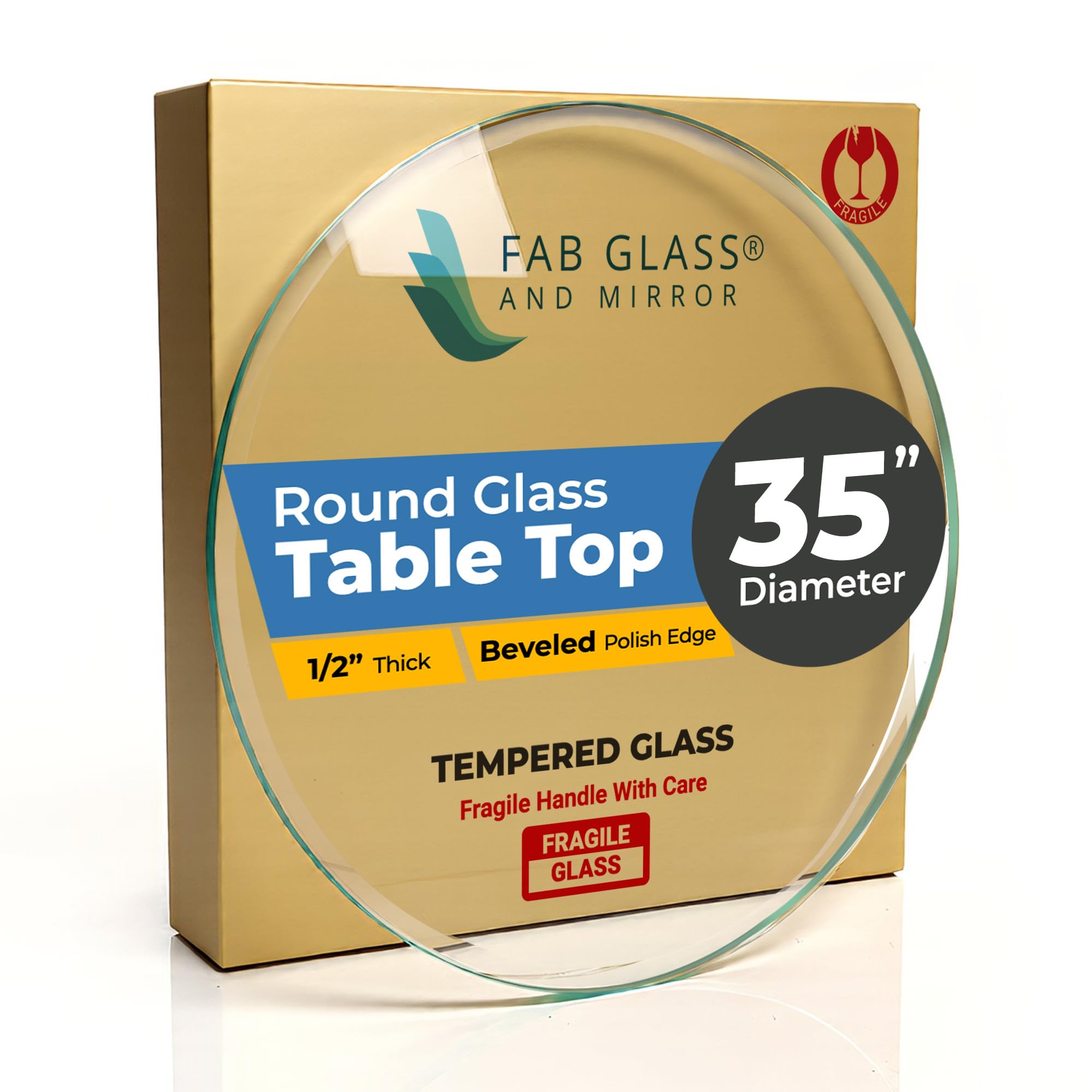 12" Inch Round Glass Table Top 1/2" Thick Tempered Beveled Edge by Fab Glass and Mirror