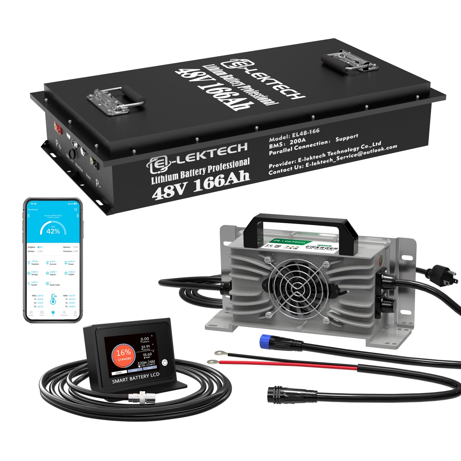 36V 100Ah LiFePO4 Lithium Golf Cart Battery with Charger, Built-in Smart 200A BMS, with Touch Monitor, Perfect for Golf Carts, Off-grid