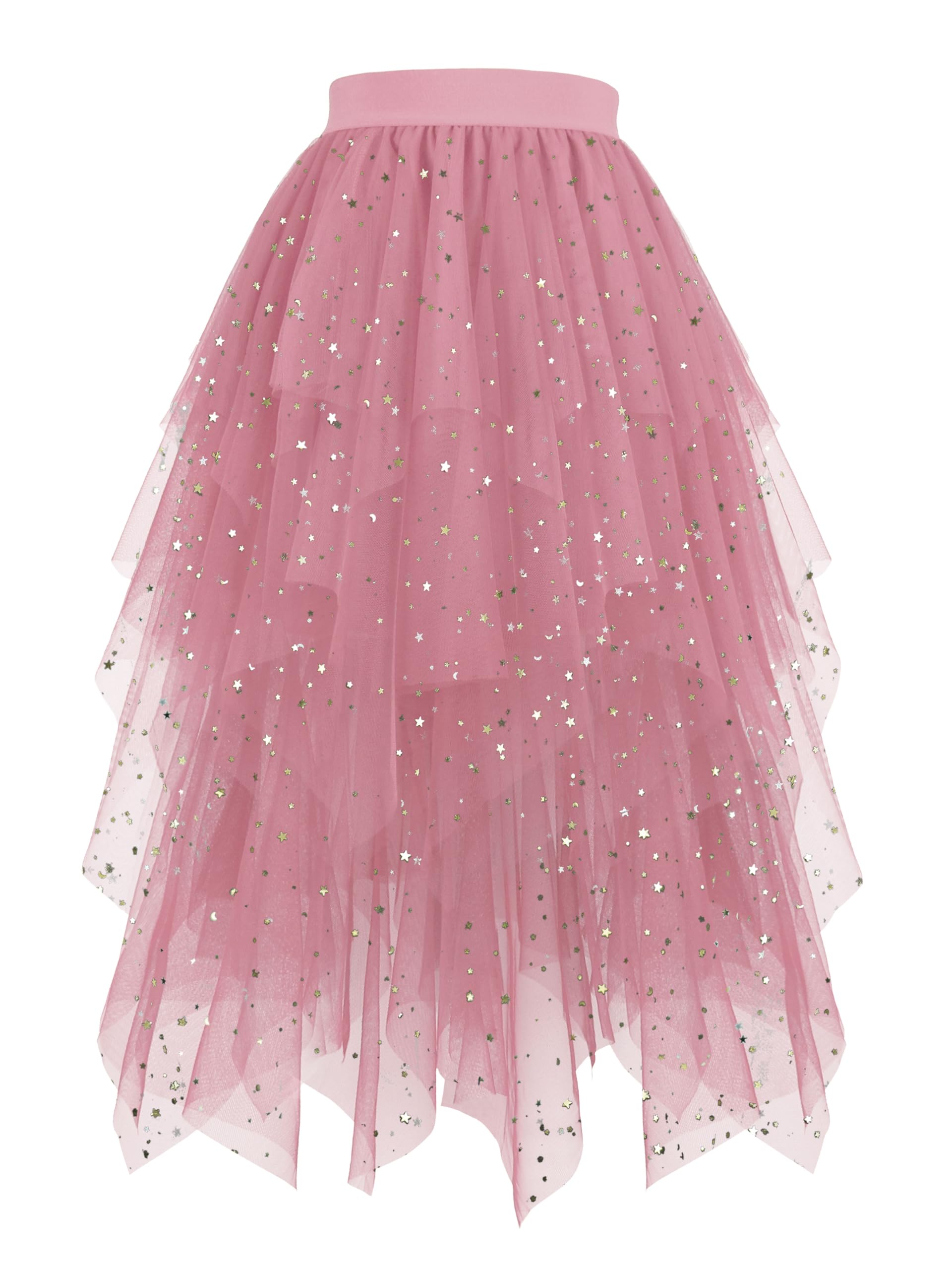 Hanpceirs Women's Tulle Skirts High Low Layered A-line Midi Skirt Irregular Tutu for Women