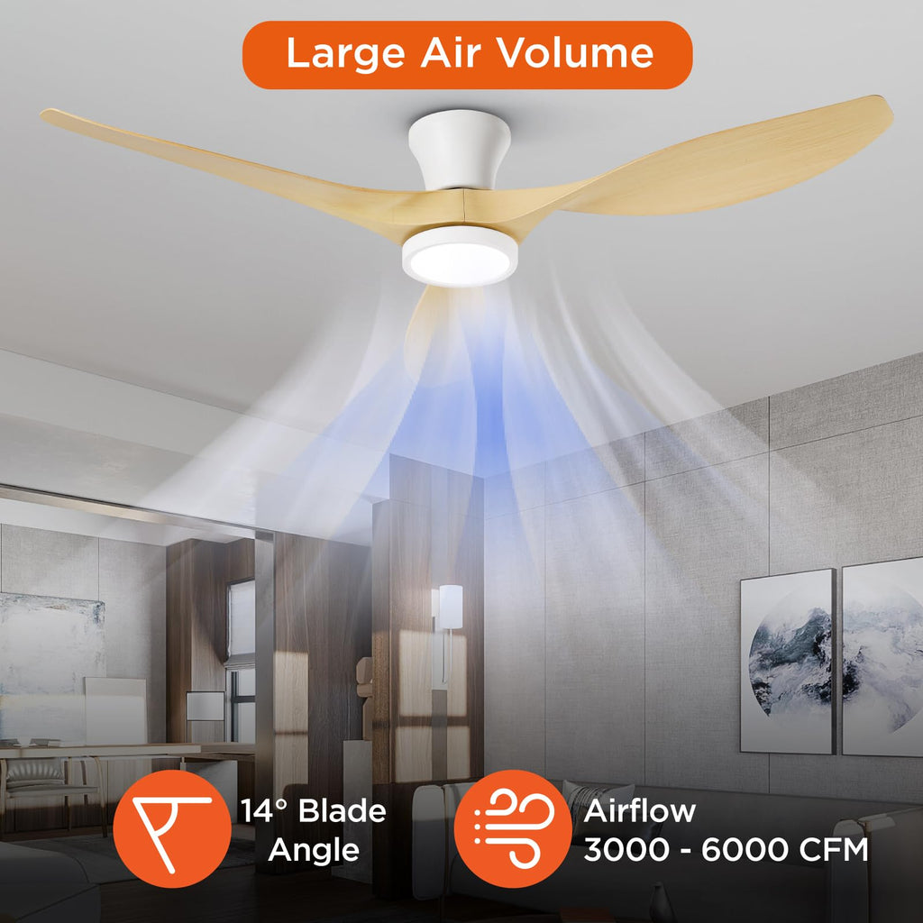 TALOYA Ceiling Fans with Lights,42 inch Modern Low Profile Ceiling Fan with Light and Remote Control, Flush Mount, 3CCT, White Ceiling Fan for Bedroom Living Room and Patio