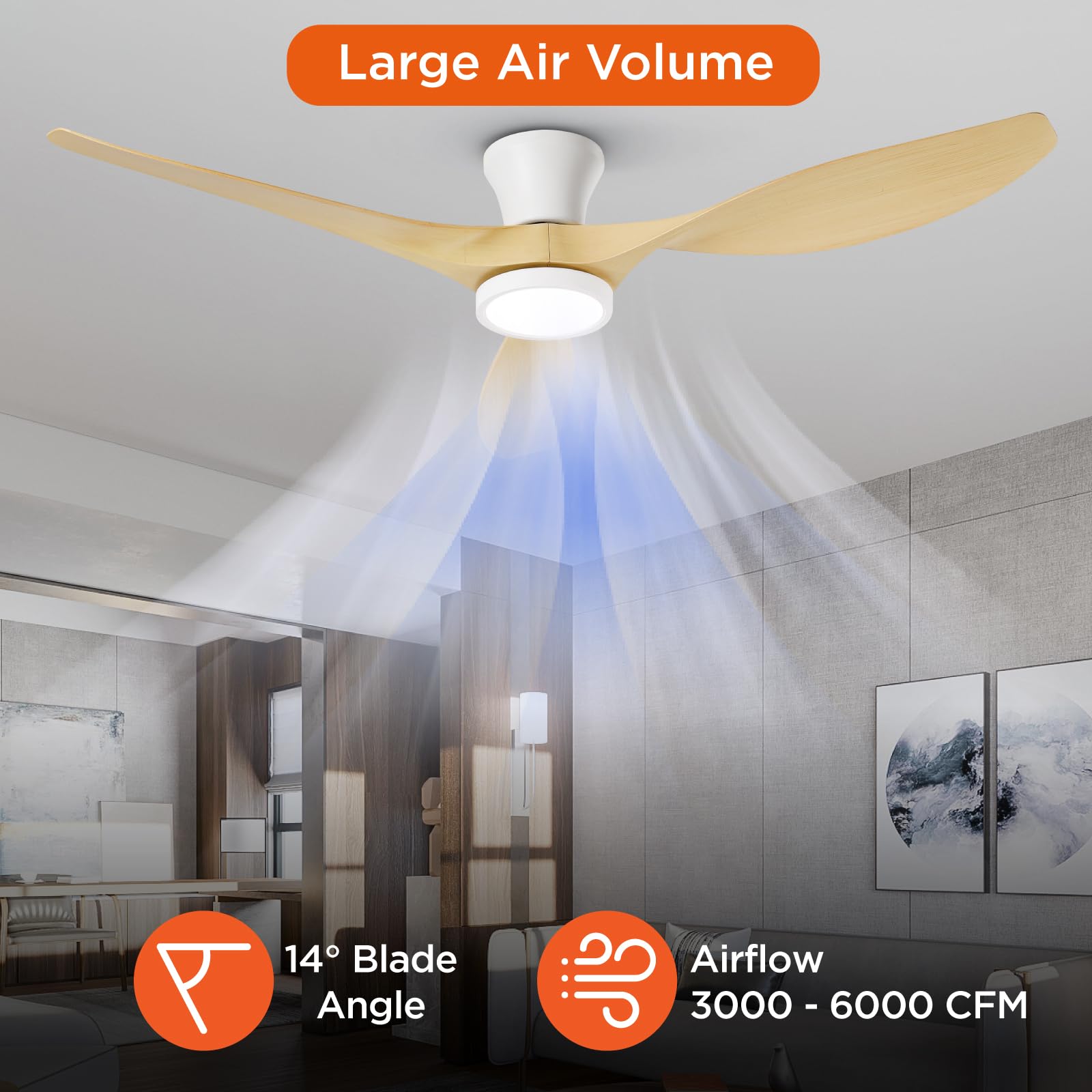 TALOYA Ceiling Fans with Lights,42 inch Modern Low Profile Ceiling Fan with Light and Remote Control, Flush Mount, 3CCT, White Ceiling Fan for Bedroom Living Room and Patio
